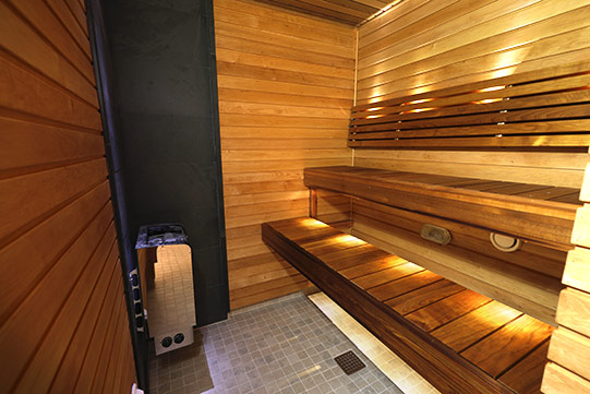 Villa Cone Beach Indoor Sauna Wellness Photo shows Villa Cone Beach indoor sauna.