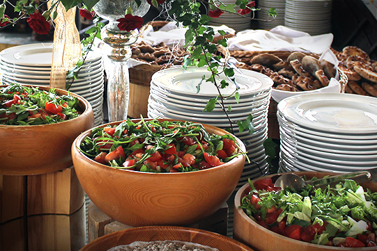 Photo shows the fresh buffet table for dining at the restaurant Kanteletar in Kuhmo.